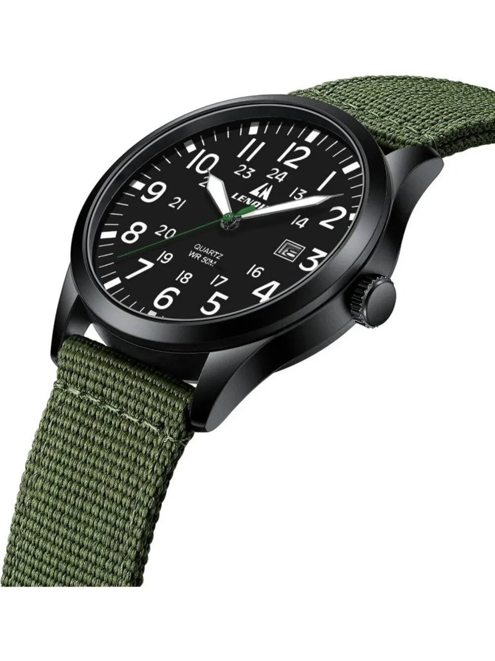 Men's Black Green Nylon Strap Stylish Luminous Unisex Military Tactical Watch
